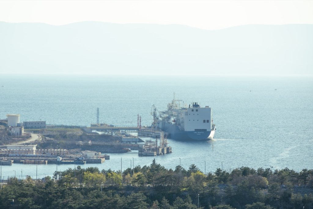 Oil tanker vessel at a port facility