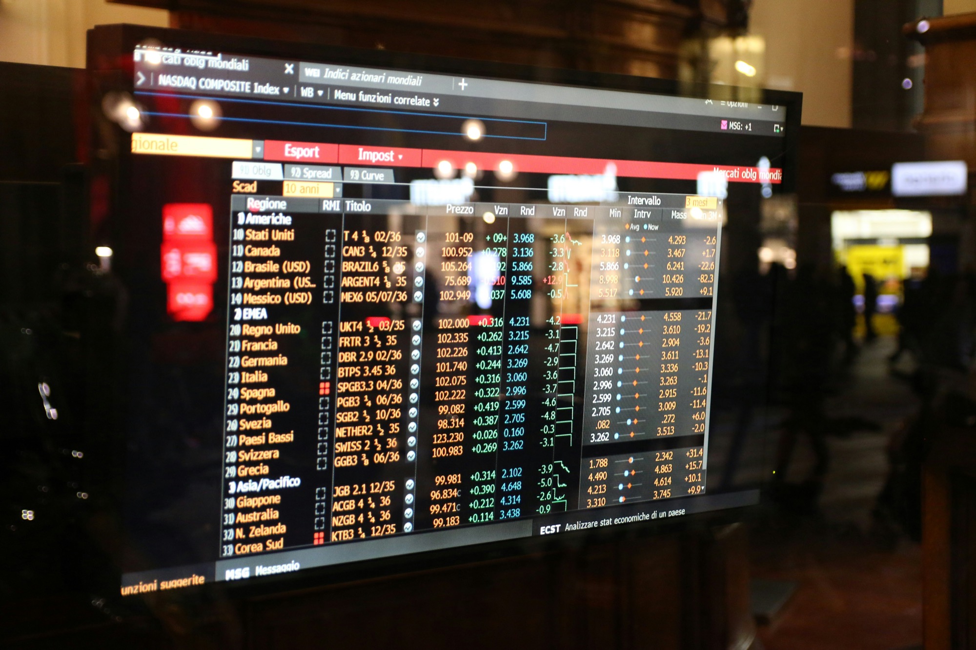 Stock exchange trading screens showing market data