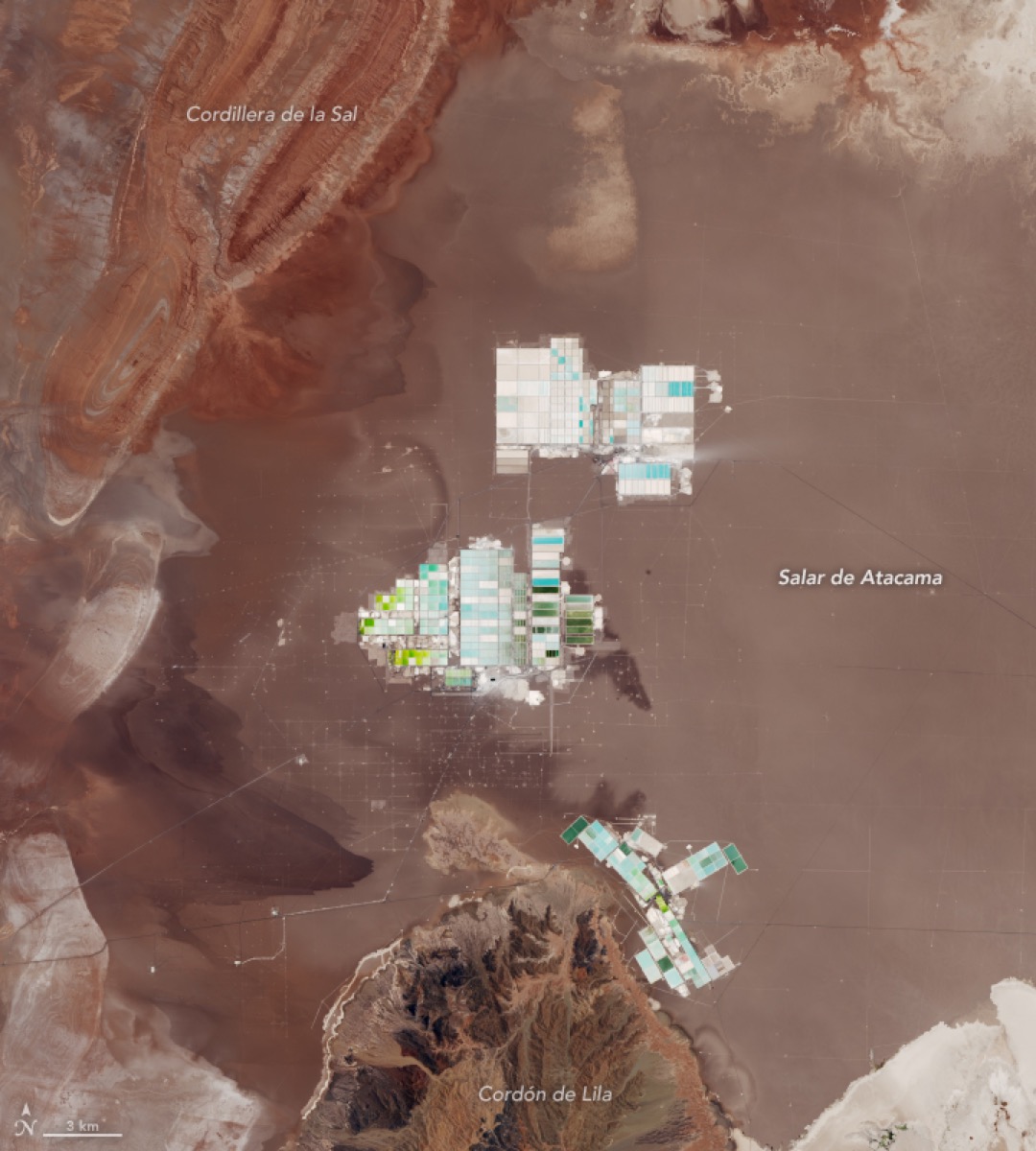 Lithium evaporation ponds at the Salar de Atacama in Chile, one of the world's largest lithium production sites