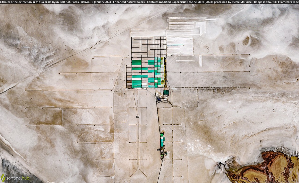 Lithium brine extraction infrastructure at the Salar de Uyuni in Bolivia, illustrating the type of operation Iran hopes to develop