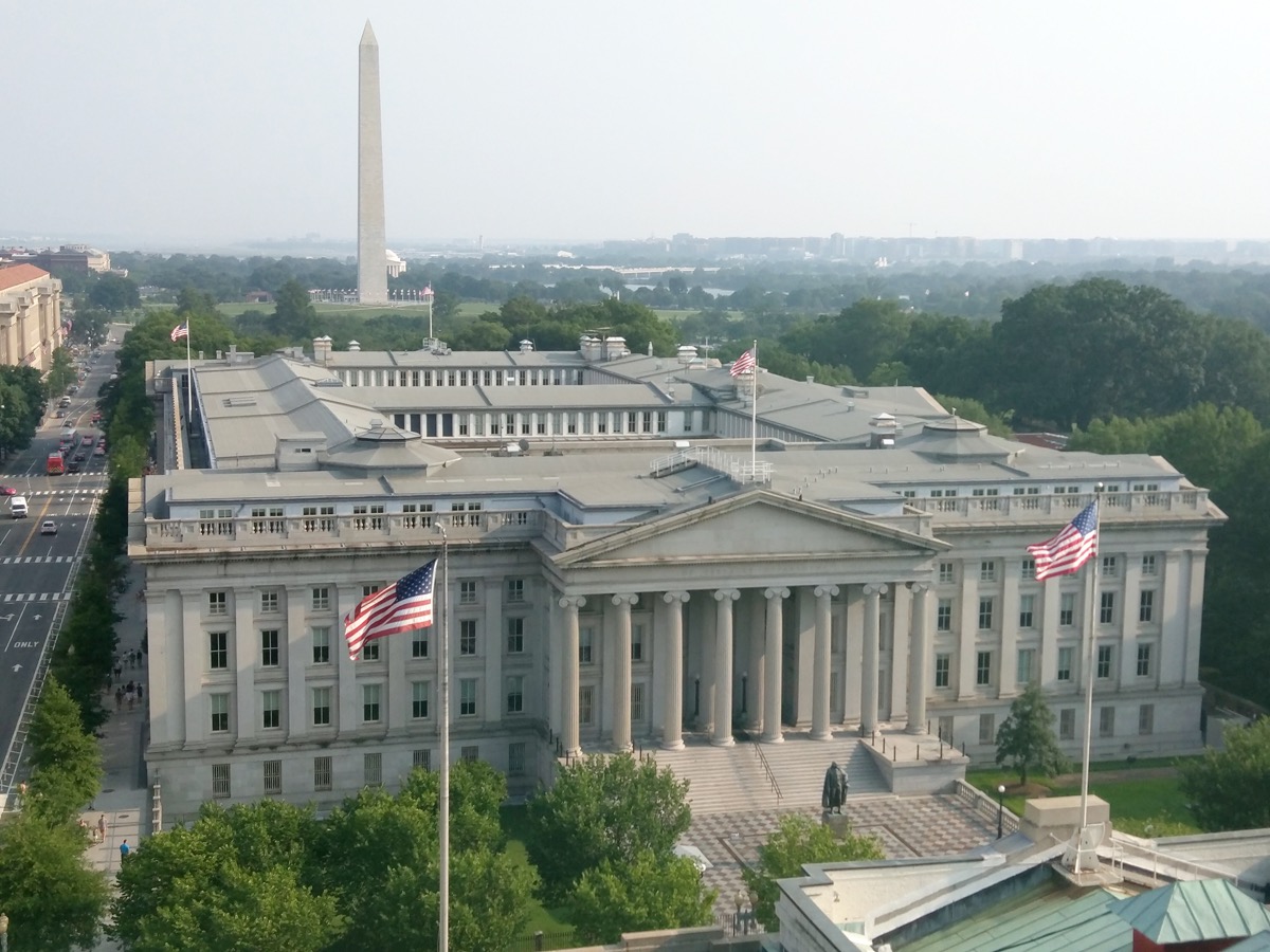 The US Treasury building in Washington, DC